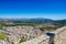 Aerial panoramic view of Nauplio city from Venetian fortress of Palamidi fortress, Argolida, Peloponnese, Greece