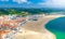 Aerial panoramic view of Nazare city, Atlantic ocean coast, Portugal