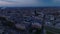 Aerial panoramic view of old town at dusk. Evening shot of historic city centre with tourist sights. Budapest, Hungary