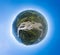 Aerial  panoramic view of planet earth above river Katun in the Altai mountains with green trees, Blue sky and clouds. Full VR 360