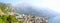 Aerial Panoramic View of Positano, Amalfi Coast, Italy.  On a Hazy Summer Day.