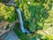 Aerial panoramic view of the powerful waterfalls of Edessa and the surrounded area in Edessa city, Greece