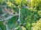 Aerial panoramic view of the powerful waterfalls of Edessa and the surrounded area in Edessa city, Greece