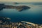 Aerial panoramic view of resort town Kas and turquoise coast area. Kas is small fishing, diving, yachting and tourist town. Antaly