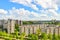 Aerial panoramic view of the southern part of Siauliai city in Lithuania.Old soviet union buildings with green nature