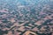 Aerial panoramic view of the square fields pattern in pampas