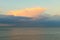 Aerial panoramic view of sunset over sea. Colorful vibrant sky and tranquil Tyrrhenian Sea. Cefalu, Sicily, Italy