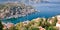 Aerial panoramic view of Symi, Dodecanese island Greece