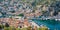 Aerial panoramic view of Symi, Dodecanese island, Greece