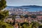 Aerial panoramic view of Toulon city and coastline from Faron mountain. France.