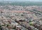 Aerial panoramic view of the town of blackpool looking east showing the streets and roads of the town with lancashire countryside