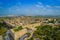 Aerial panoramic view of the town of Mdina fortress. The silent city