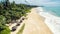 Aerial panoramic view of the tropical long beach, Sri Lanka