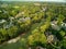 Aerial panoramic view of an upscale subdivision shot during golden hour