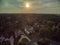 Aerial panoramic view of an upscale subdivision shot during golden hour