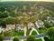 Aerial panoramic view of an upscale subdivision shot during golden hour