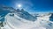 Aerial panoramic winter landscape in Swiss Alps, famous Engelgerg - Titlis ski resort, Switzerland