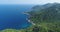 Aerial Paradise Mountain Hills Island Bay View. Tropical Isle Shoreline Open Ocean Water Surface