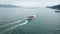 Aerial passenger on boat arrive jetty Pangkor Island.