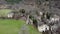 Aerial perspective of the abandoned village called `Santa Olaria de Ara` in Huesca, Spain, in ruins due to rural depopulation mixe