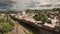 Aerial perspective elevating up over the border wall at Nogales Arizona