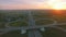 Aerial perspective of interstate commuter traffic crossing bridge on clear