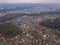 Aerial pfoto with drone of destroyed houses after the fire in Ukraine