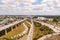 Aerial photo above the Golden Glades Interchange highway merge lanes with flyover