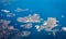 Aerial photo of archipelago La Maddalena from the plane. National park of La Maddalena, Italy.