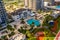 Aerial photo Blue and Green Diamond Condominium swimming pool deck Miami Beach FL USA