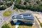 Aerial photo of the Bournemouth University, Talbot Campus buildings from above showing the Arts