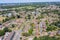 Aerial photo of the British town of Stevenage in Hertfordshire UK showing a typical British housing estate with rows of houses in