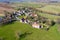 Aerial photo of the British village town of Wetherby in Leeds West Yorkshire showing the typical country side and cottages in the