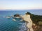 Aerial photo of Cape Drastis at Corfu island in Greece at sunset