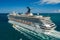 Aerial photo Carnival Conquest cruise ship departing Miami