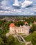 Aerial Photo of Cesis Castle in Latvia, Europe on Sunny Autumn Day, Dramatic Sky, Concept of Travel in Harmony and Peace