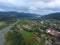 Aerial photo of the cloudy Carpathian mountains