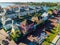 Aerial photo colorful dockside tourist shops and jet ski rentals Sarasota Beach FL
