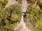 Aerial photo of covered wooden bridge Eagle Point Oregon