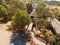 Aerial photo of covered wooden bridge Eagle Point Oregon