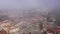 Aerial photo of foggy Trujillo, Extremadura, Spain. Castle visible from above.