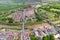 Aerial photo of the historical village town centre of Selby in York North Yorkshire in the UK showing the rows of newly built