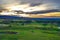 Aerial photo of Indonesia's natural panorama, vast rice fields with beautiful sunrises