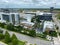 An aerial photo of Lake Nona`s Town Center with a Marriott Courtyard hotel and restaurants