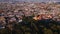 Aerial photo of Main church of Metepec, Mexico, painted yellow in the baroque style