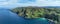 Aerial photo of Murlough Bay by the Atlantic Ocean on North Coast Antrim Northern Ireland