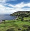 Aerial photo of Murlough Bay by the Atlantic Ocean on North Coast Antrim Northern Ireland