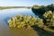 Aerial photo of the natural flooding Danube River