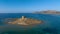 Aerial photo of the old prison tower on Isola Della Pelosa in the northwest of Sardinia in the Province of Sassari