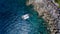 Aerial photo of people snorkeling in tropical Coral reef